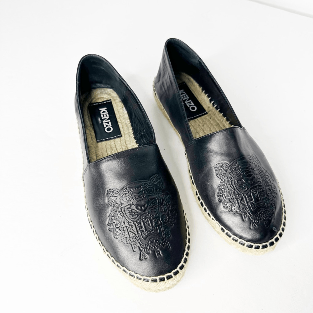 Kenzo Tiger Platform Leather Espadrille Black Noir jute Spain womens 38 8 - Picture 2 of 7